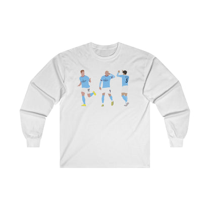 Kevin De Bruyne, Erling Haaland and John Stones - Manchester City - Long Sleeve T-Shirt