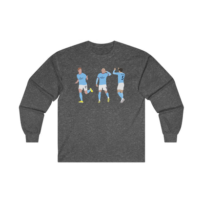 Kevin De Bruyne, Erling Haaland and John Stones - Manchester City - Long Sleeve T-Shirt